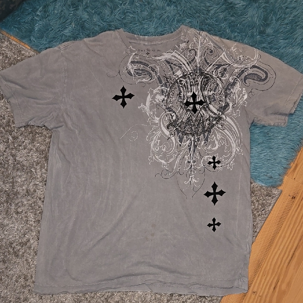 Affliction Gray and Black Short Sleeve Tee